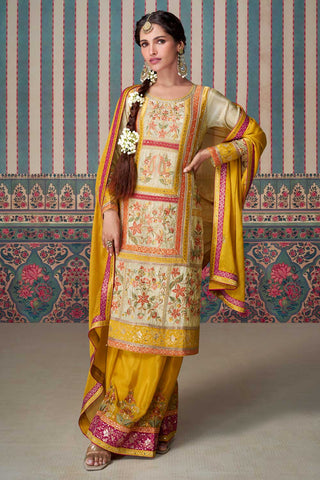 Vartika Singh Yellow Color Art Silk Fabric Chic Palazzo Suit