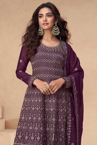 Chinon Silk Fabric Purple Color Attractive Palazzo Suit