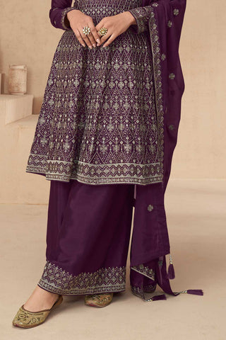 Chinon Silk Fabric Purple Color Attractive Palazzo Suit