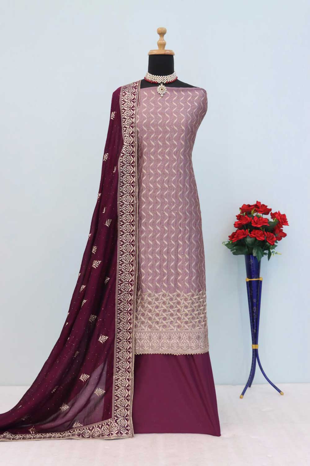 Purple Color Vichitra Fabric Festive Style Classic Salwar Suit