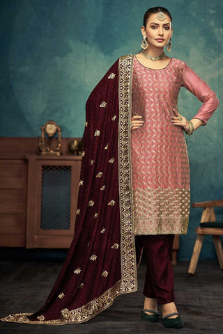 Vichitra Fabric Festive Style Lovely Salwar Suit In Pink Color