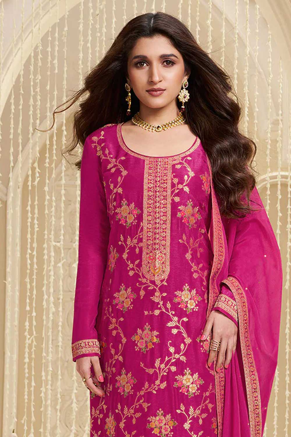 Nidhi shah Trendy Rani Color Viscose Fabric Salwar Suit | Buy Online India