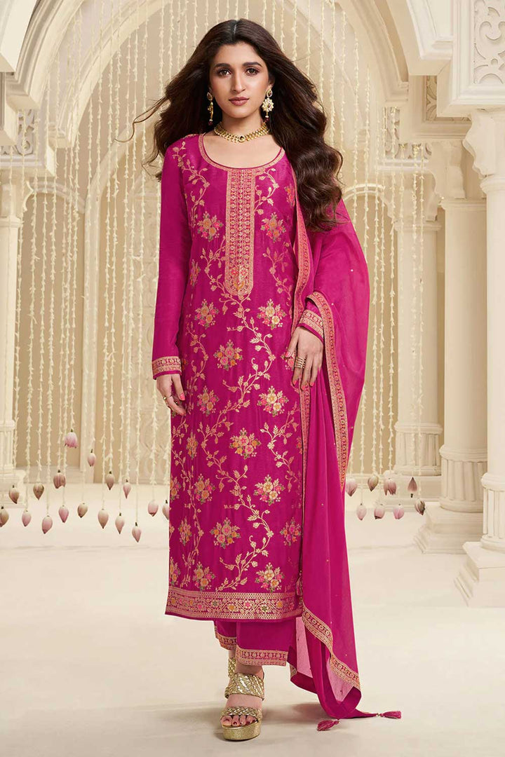 Nidhi shah Trendy Rani Color Viscose Fabric Salwar Suit | Buy Online India