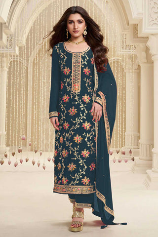 Nidhi shah Viscose Fabric Teal Color Supreme Salwar Suit