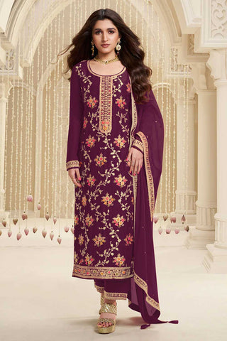 Nidhi shah Alluring Viscose Fabric Wine Color Salwar Suit