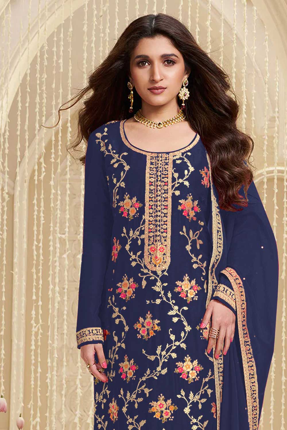 Nidhi shah Excellent Viscose Fabric Navy Blue Color Salwar Suit