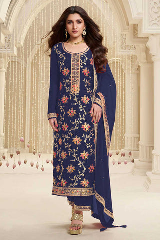 Nidhi shah Excellent Viscose Fabric Navy Blue Color Salwar Suit