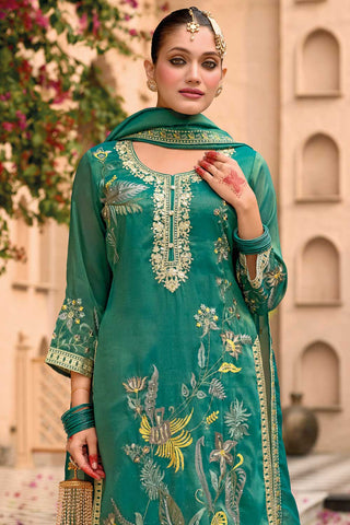 Fabulous Fancy Fabric Sea Green Color Readymade Salwar Suit