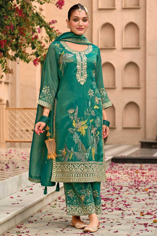 Fabulous Fancy Fabric Sea Green Color Readymade Salwar Suit