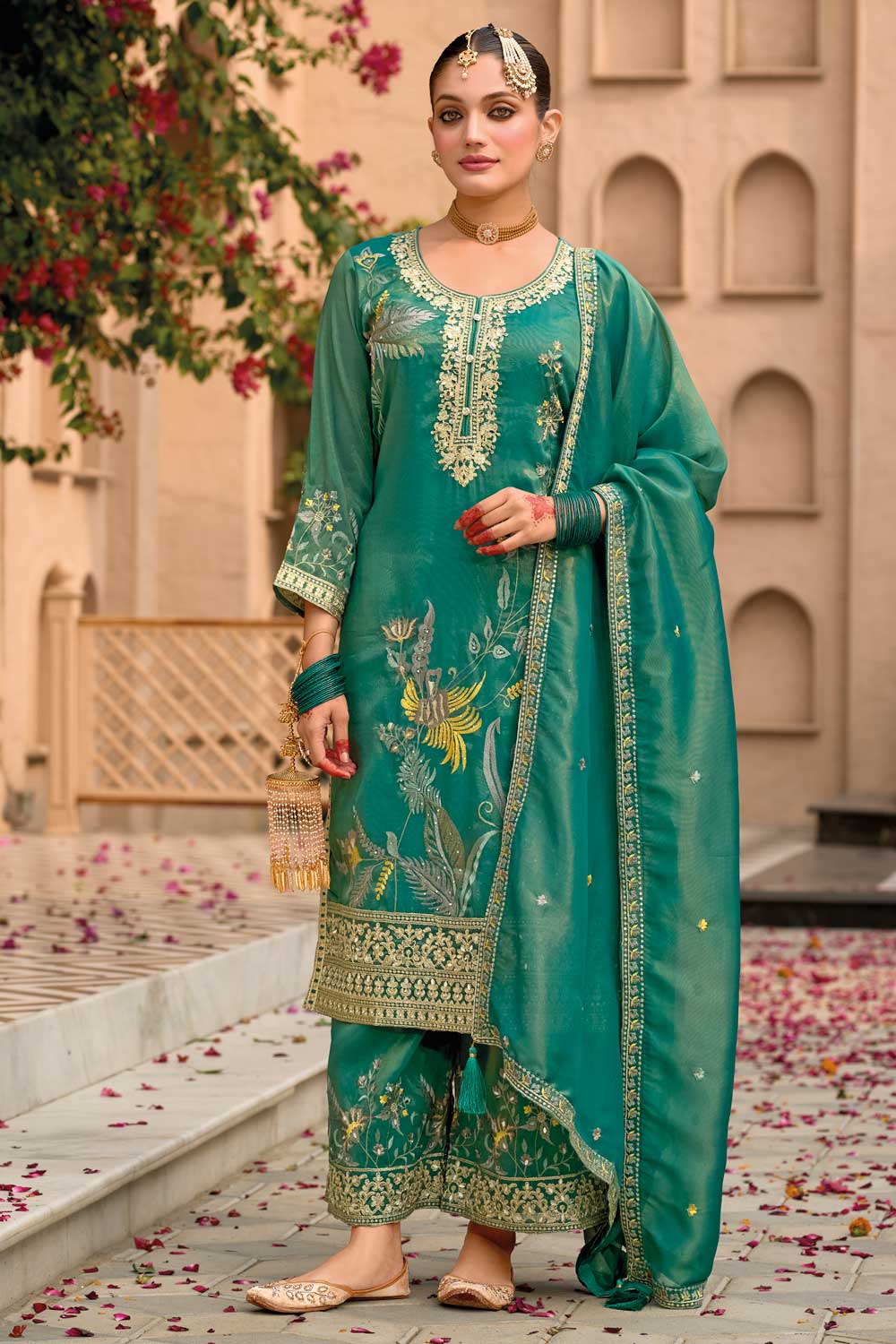 Fabulous Fancy Fabric Sea Green Color Readymade Salwar Suit