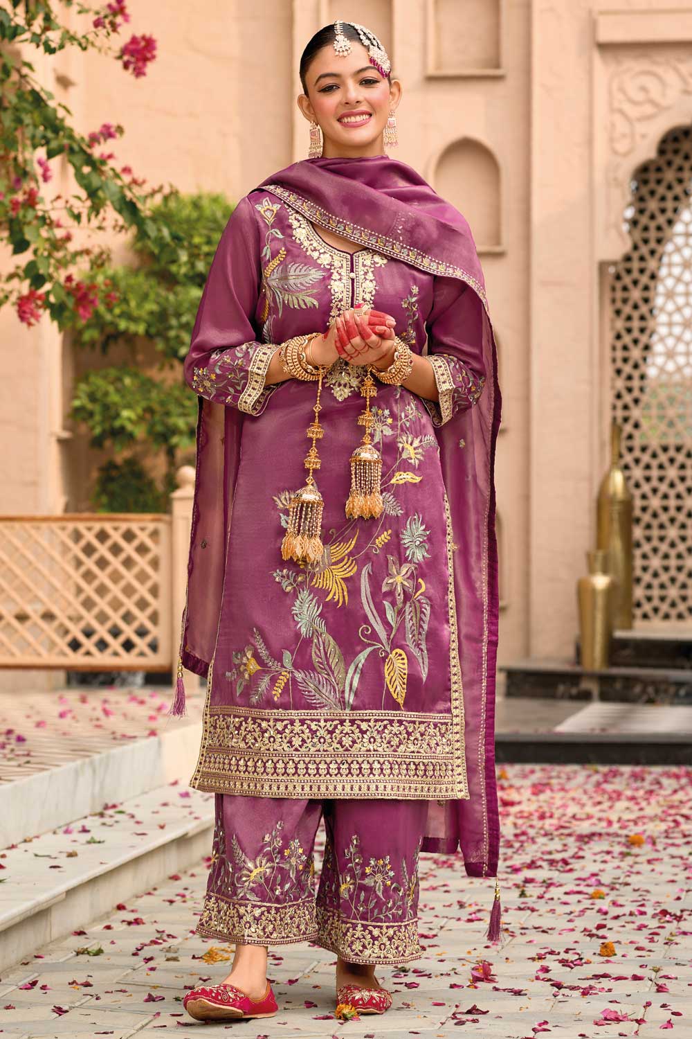 Fancy Fabric Captivating Pink Color Readymade Salwar Suit