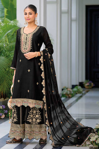 Black Color Chinon Fabric Stunning Readymade Palazzo Suit