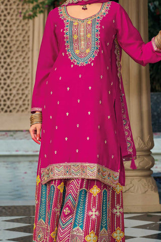 Trendy Chinon Fabric Rani Color Readymade Palazzo Suit