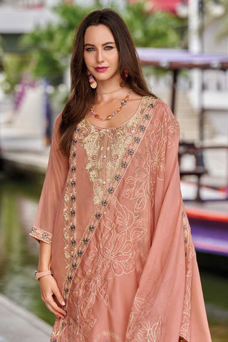 Trendy Organza Fabric Peach Color Readymade Salwar Suit