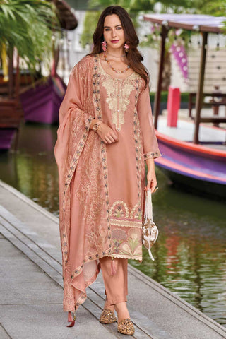 Trendy Organza Fabric Peach Color Readymade Salwar Suit