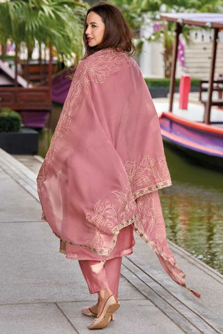 Pink Color Organza Fabric Chic Readymade Salwar Suit