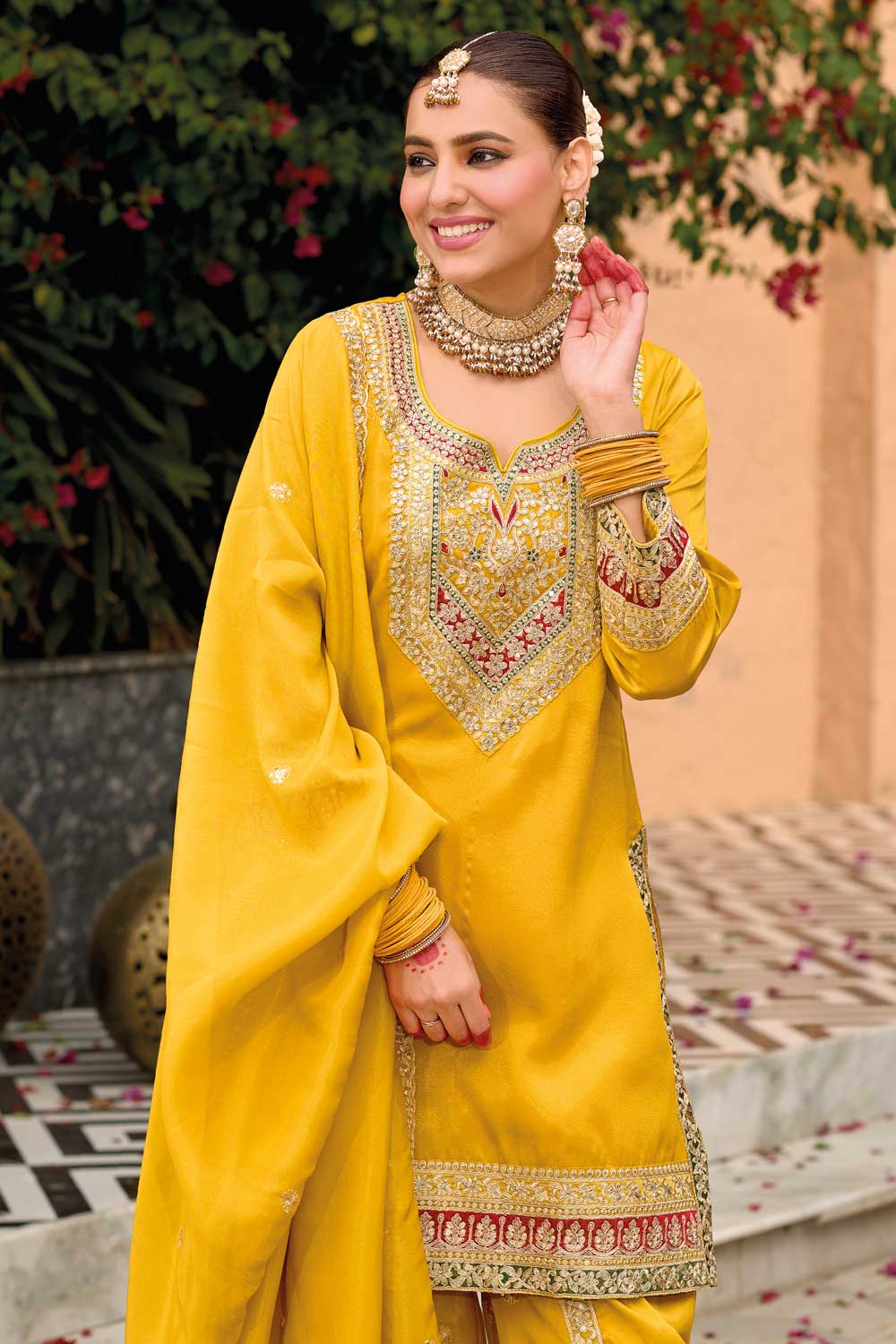 Fancy Fabric Yellow Color Attractive Punjabi Style Salwar Kameez