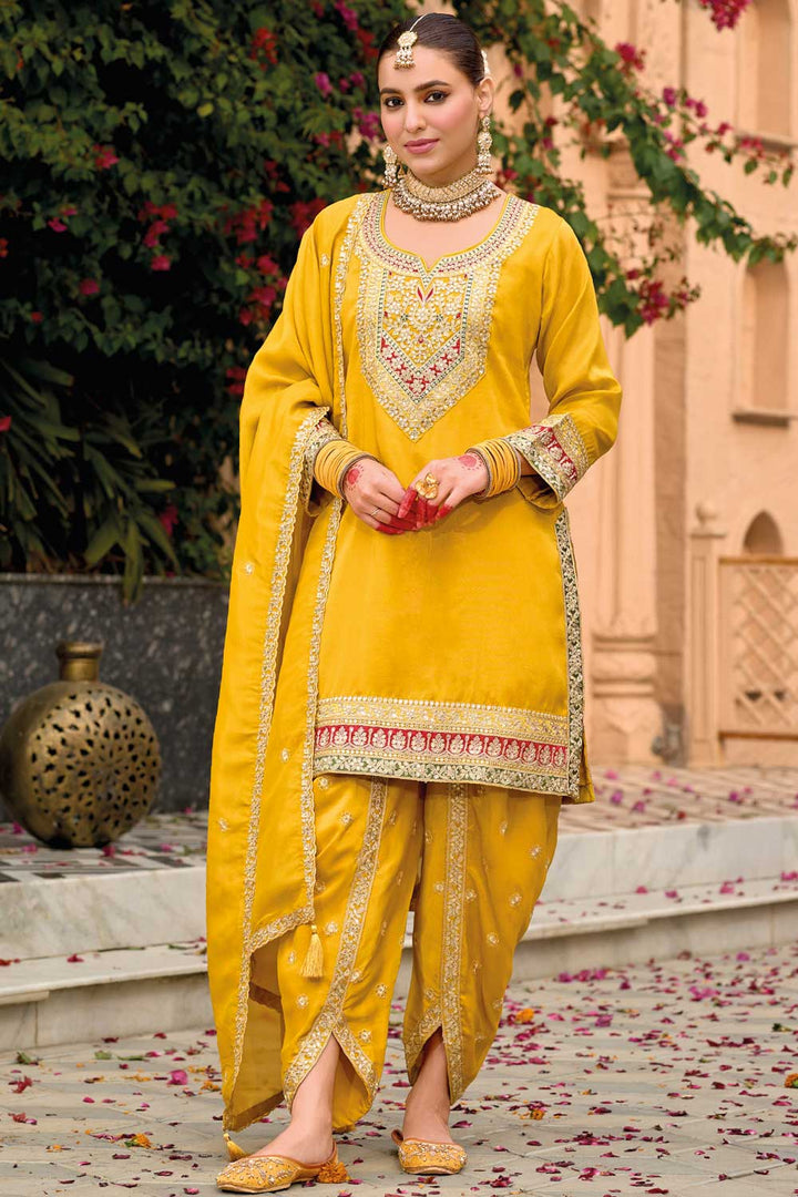 Fancy Fabric Yellow Color Attractive Punjabi Style Salwar Kameez