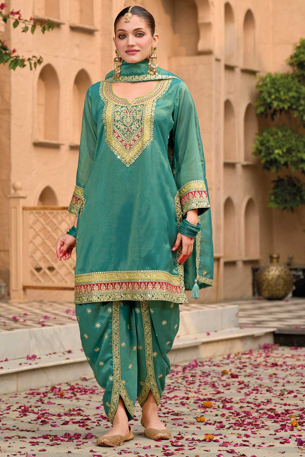 Sea Green Color Fancy Fabric Beautiful Punjabi Style Salwar Kameez