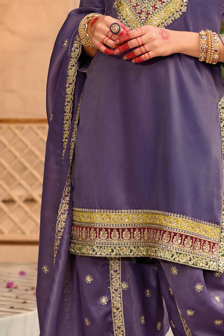 Fancy Fabric Lavender Color Glamorous Punjabi Style Salwar Kameez