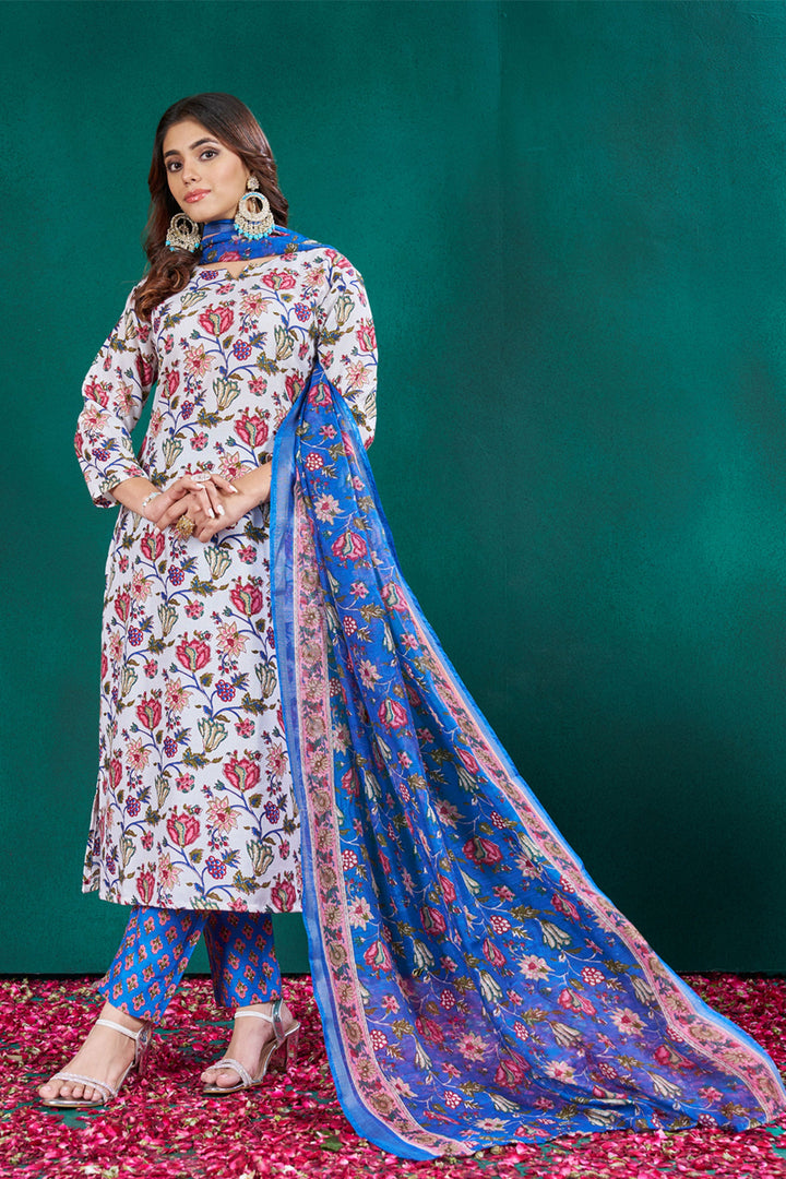 Alluring Cotton Fabric White Color Readymade Salwar Suit | Buy Online India