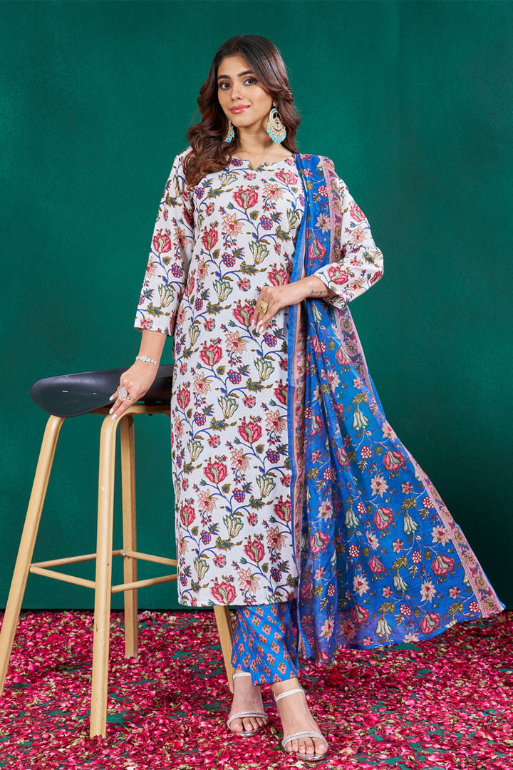 Alluring Cotton Fabric White Color Readymade Salwar Suit | Buy Online India