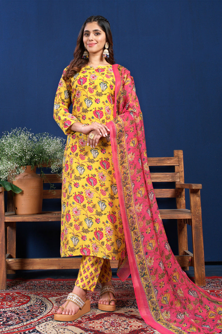 Excellent Cotton Fabric Yellow Color Readymade Salwar Suit | Buy Online India