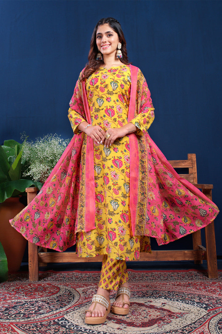 Excellent Cotton Fabric Yellow Color Readymade Salwar Suit | Buy Online India