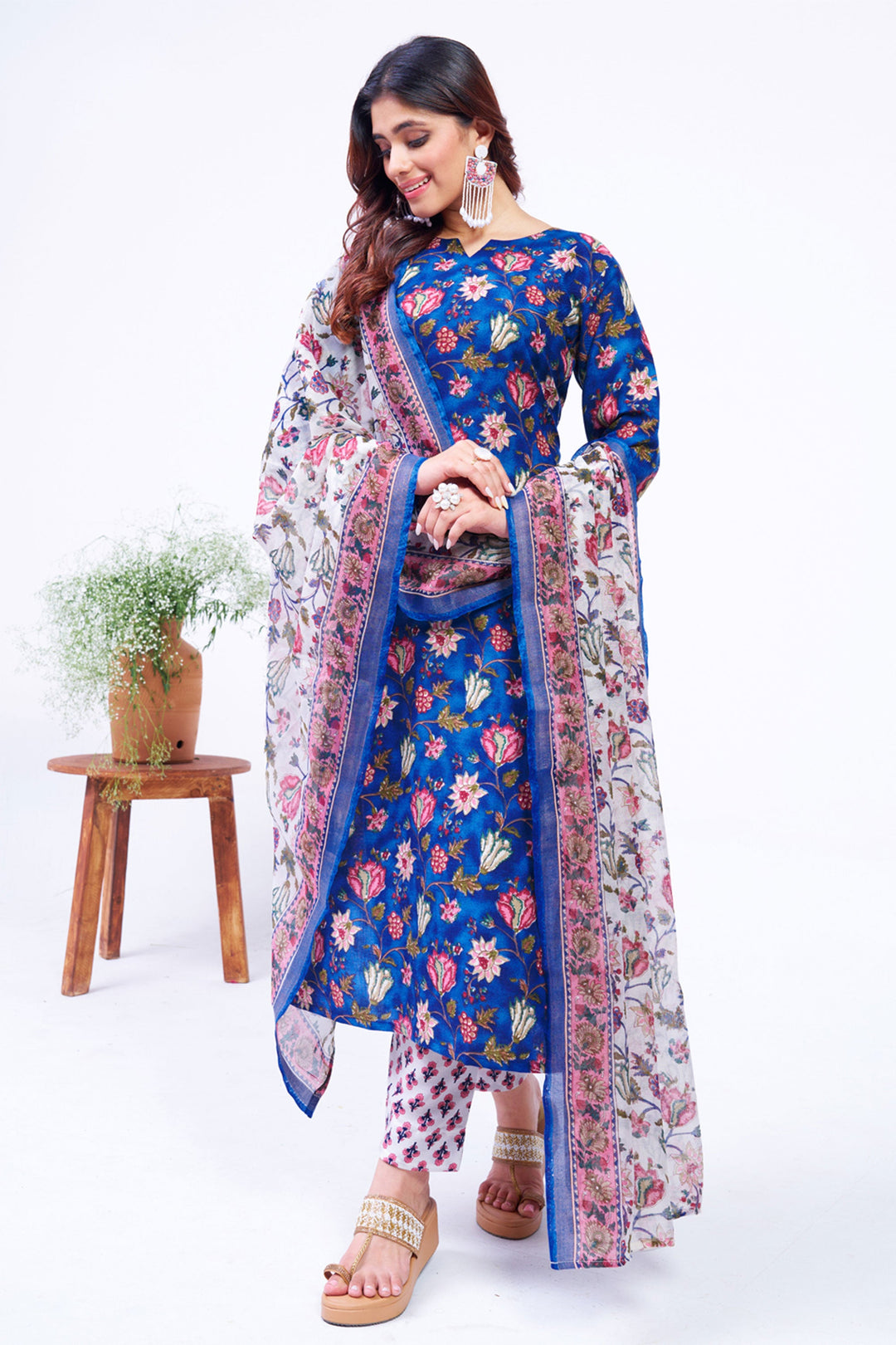 Blue Color Cotton Fabric Elegant Readymade Salwar Suit | Buy Online India