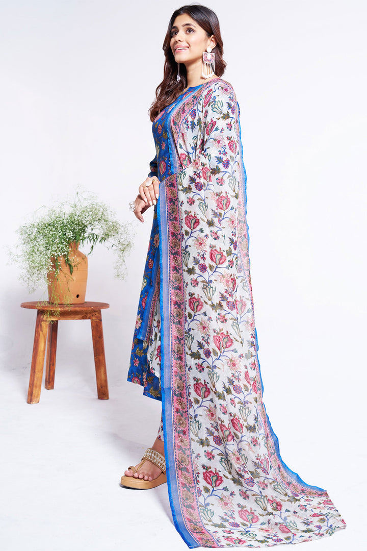Blue Color Cotton Fabric Elegant Readymade Salwar Suit | Buy Online India