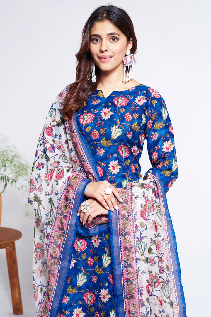 Blue Color Cotton Fabric Elegant Readymade Salwar Suit | Buy Online India