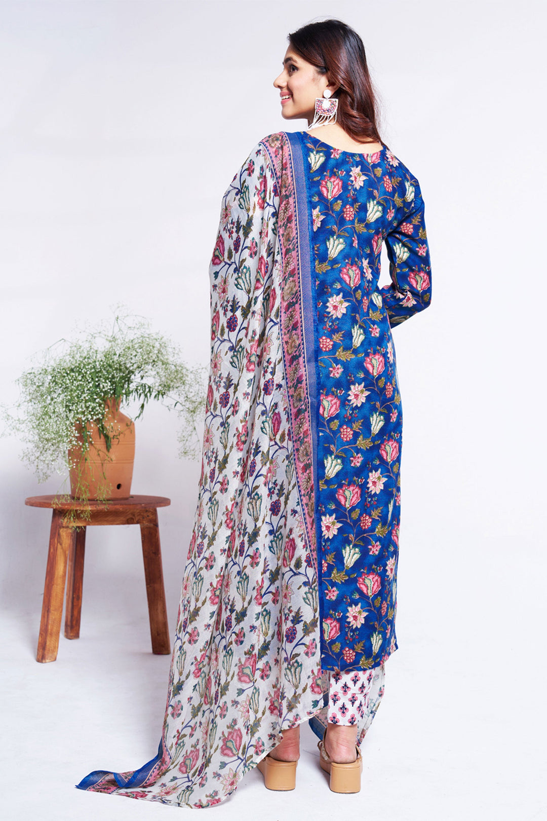 Blue Color Cotton Fabric Elegant Readymade Salwar Suit | Buy Online India