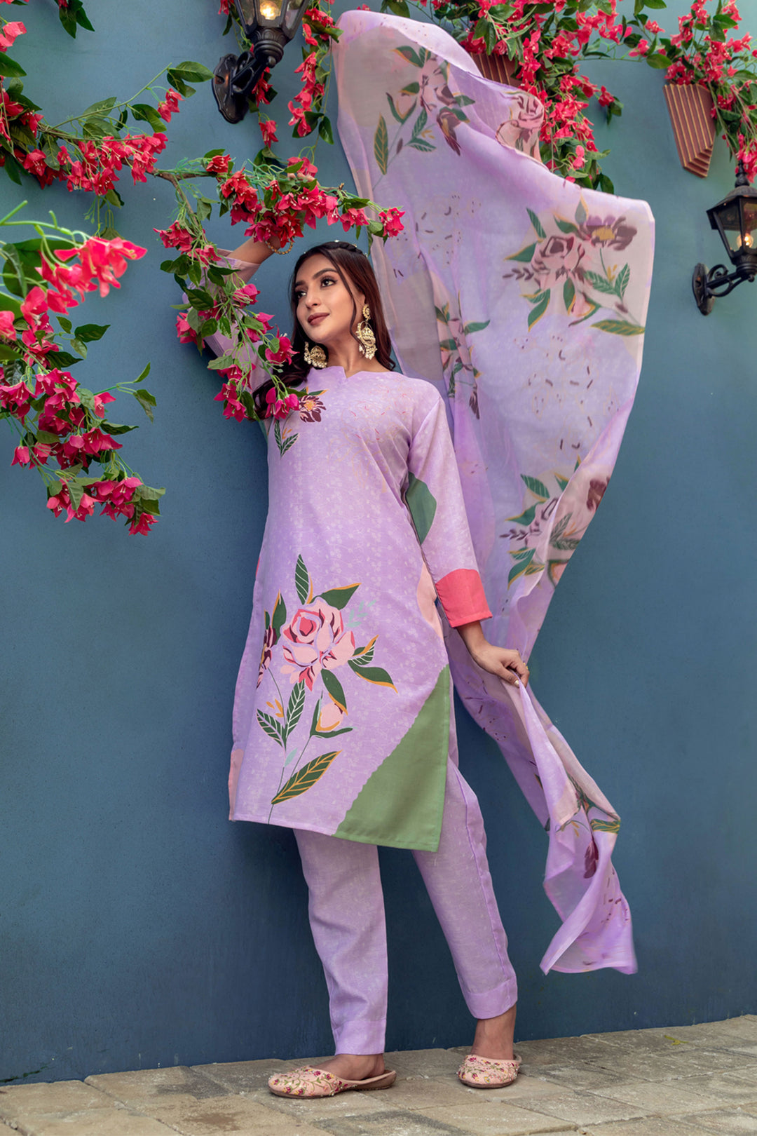 Engaging Lavender Color Cotton Fabric Readymade Printed Salwar Suit