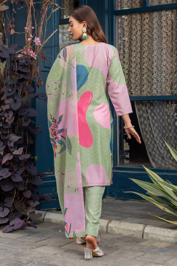 Classic Sea Green Color Readymade Printed Salwar Suit In Cotton Fabric