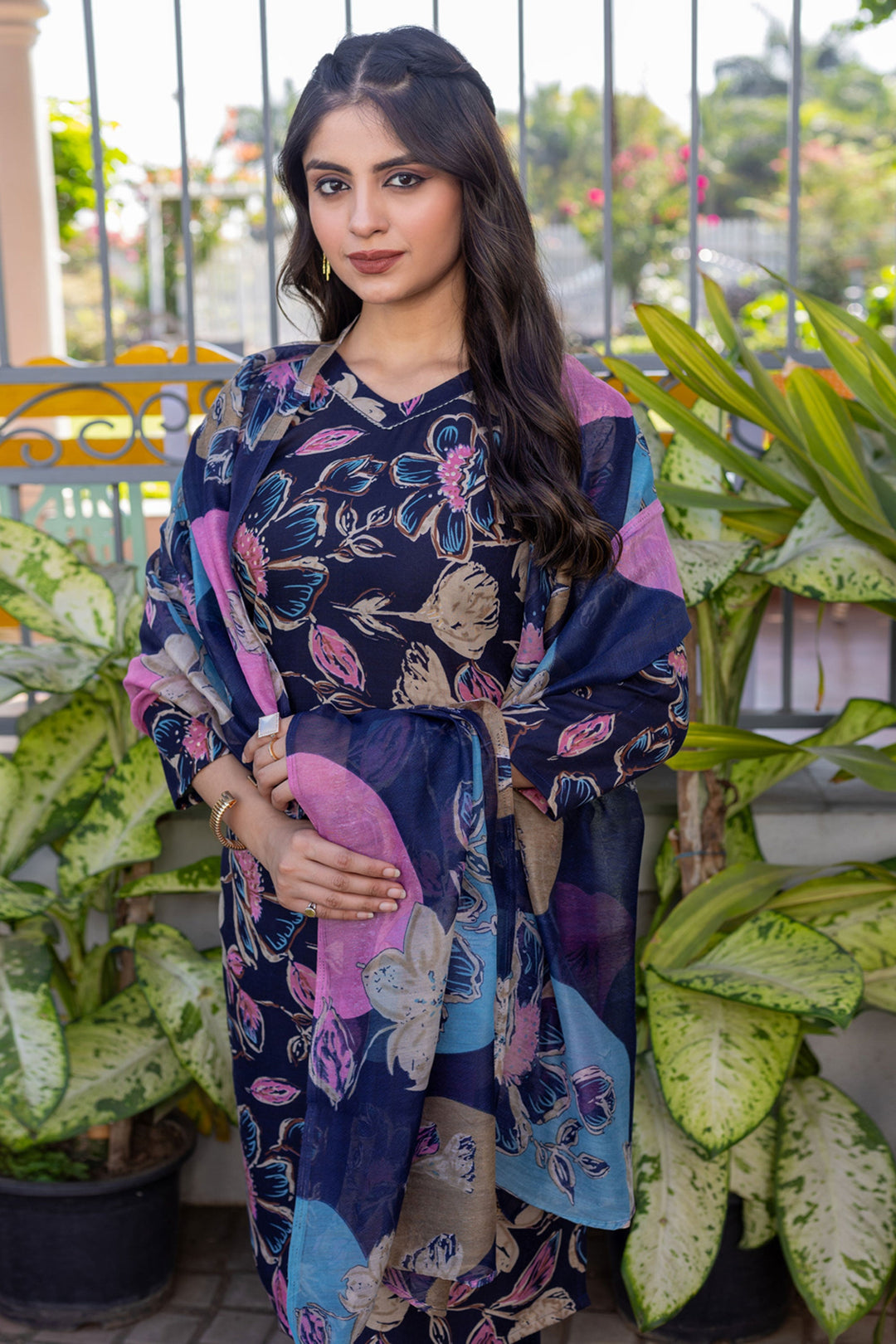 Trendy Cotton Fabric Navy Blue Color Readymade Salwar Suit