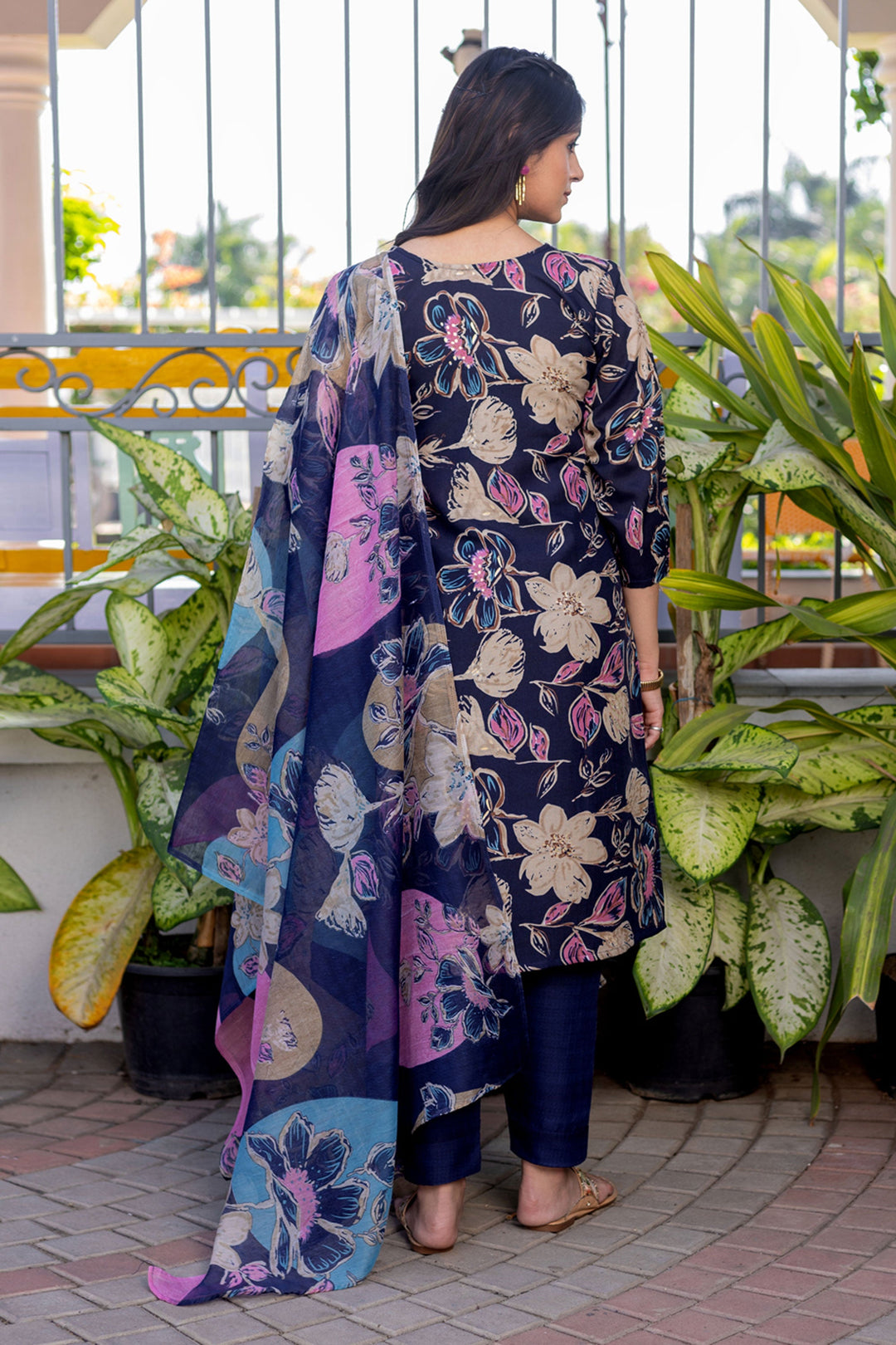 Trendy Cotton Fabric Navy Blue Color Readymade Salwar Suit