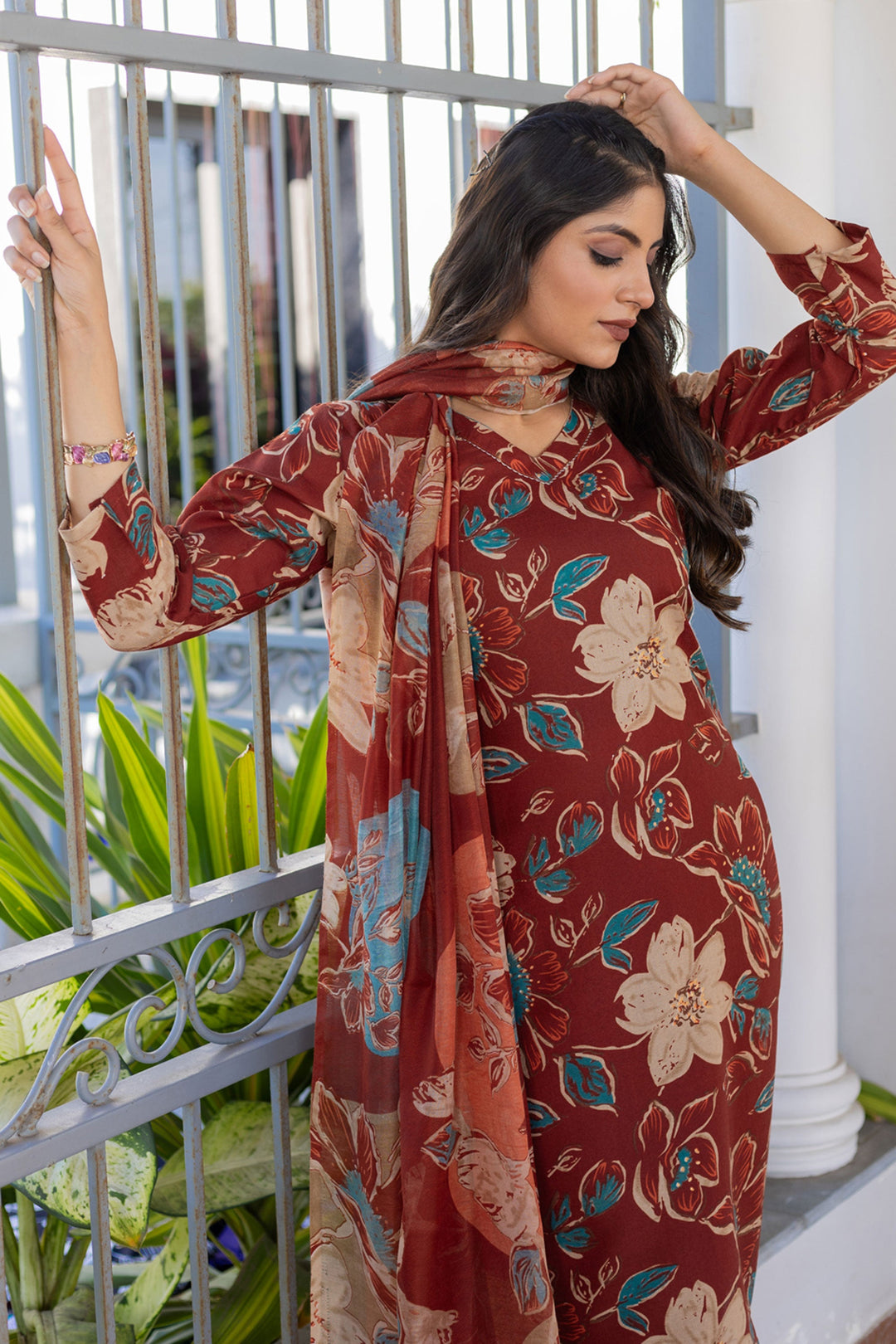 Attrective Cotton Fabric Rust Color Readymade Salwar Suit