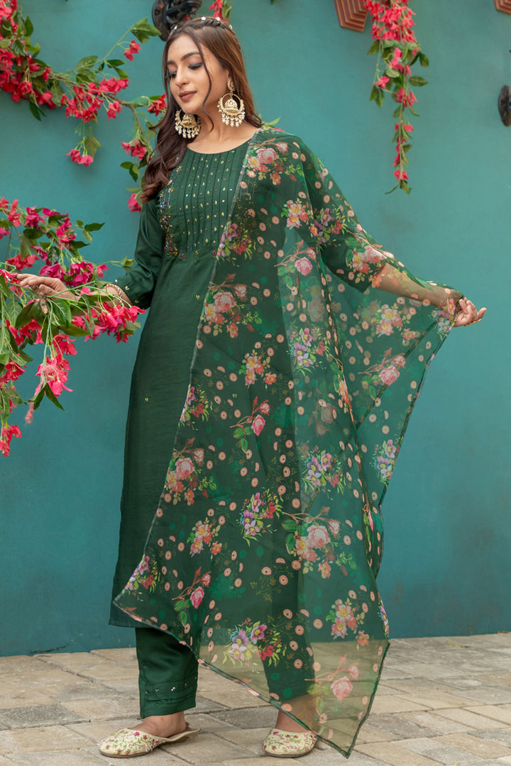 Heavy Silk Fabric Green Color Readymade Salwar Suit | Buy Online India