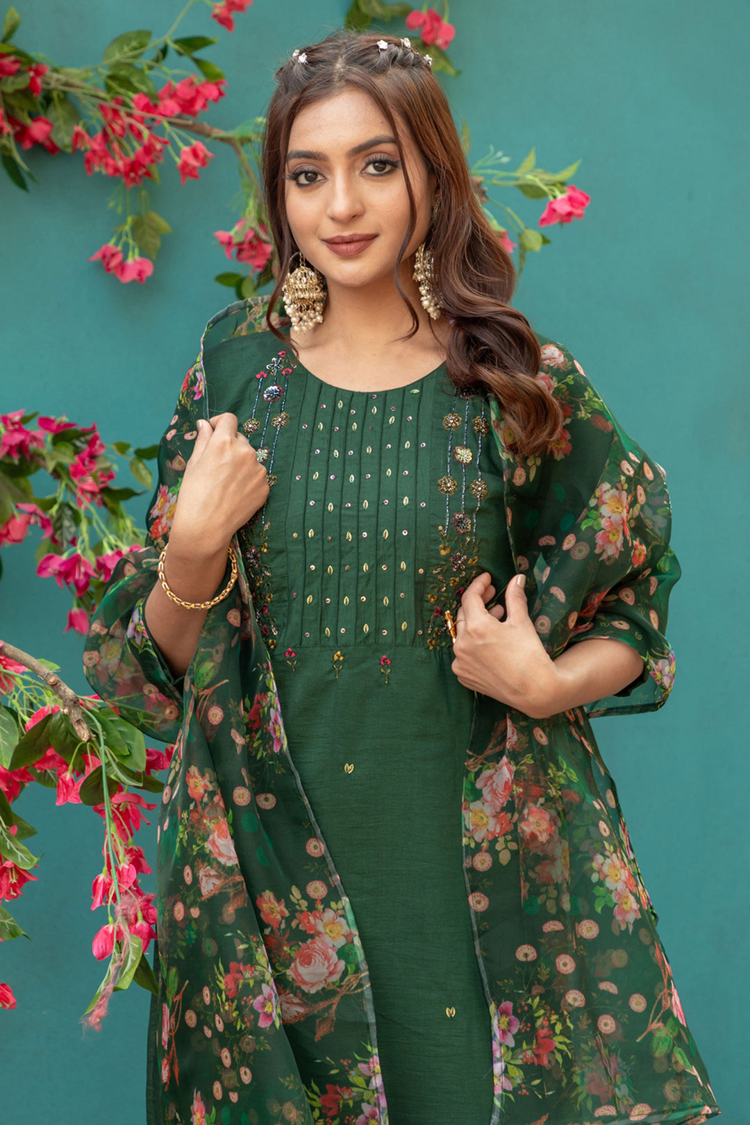 Heavy Silk Fabric Green Color Readymade Salwar Suit | Buy Online India