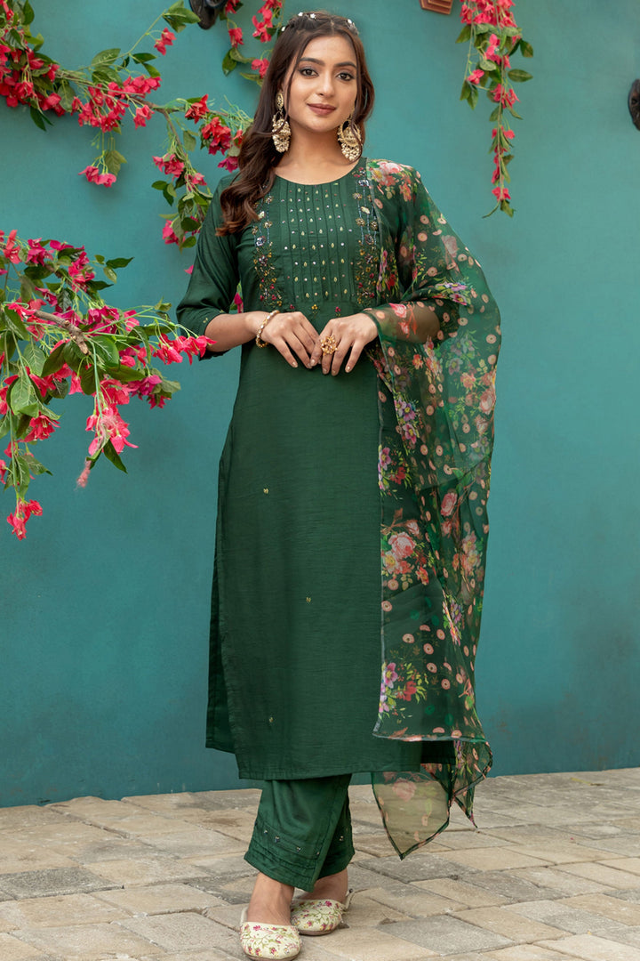Heavy Silk Fabric Green Color Readymade Salwar Suit | Buy Online India