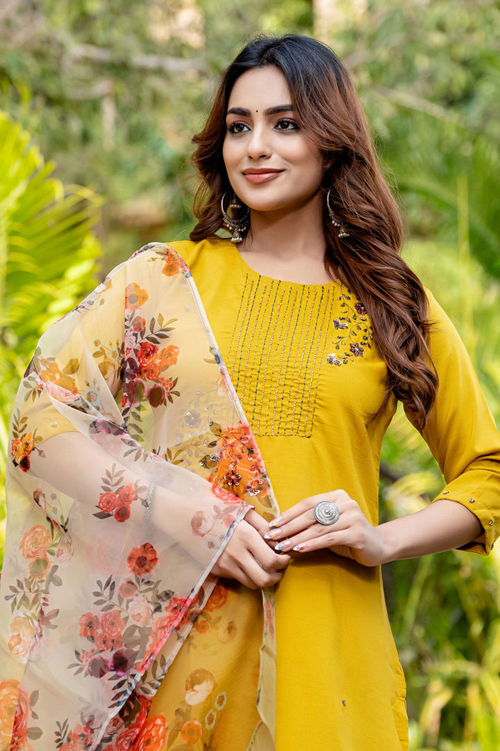 Silk Fabric Yellow Color Amazing Readymade Salwar Suit
