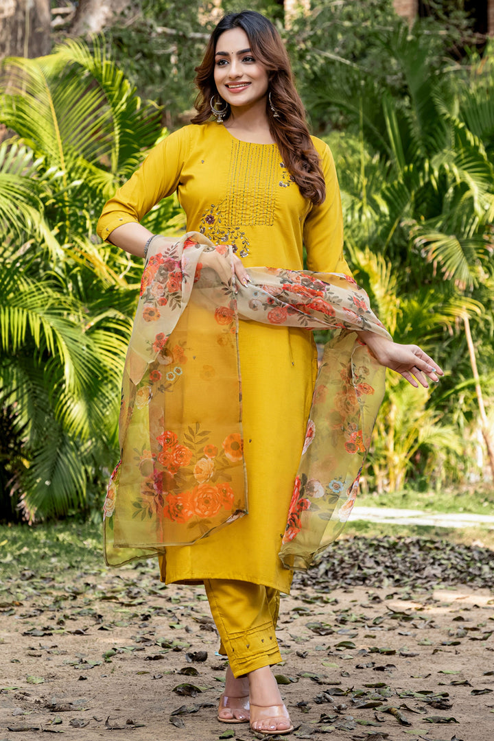 Silk Fabric Yellow Color Amazing Readymade Salwar Suit