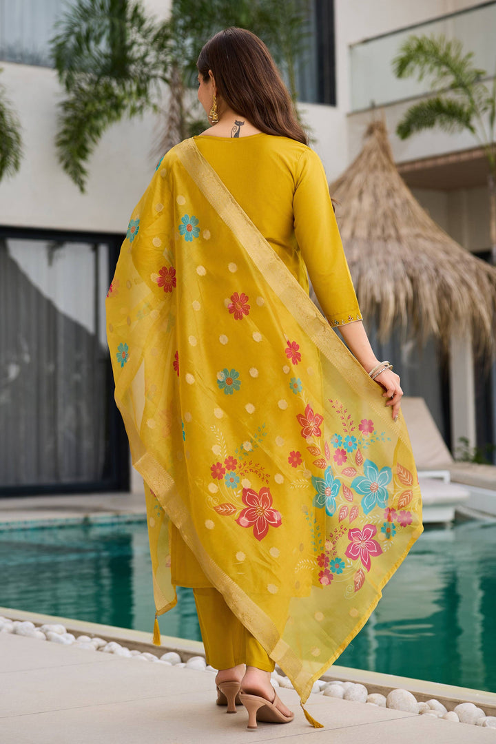 Mustard Festive Wear Viscose Embroidered Readymade Salwar Suit For Festive Wear | Buy Online India