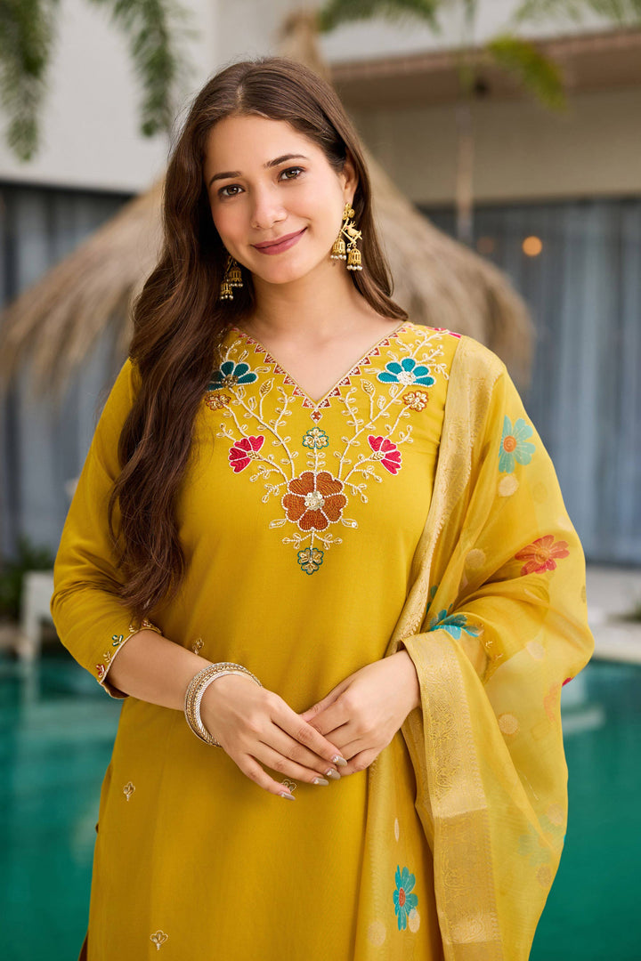 Mustard Festive Wear Viscose Embroidered Readymade Salwar Suit For Festive Wear | Buy Online India