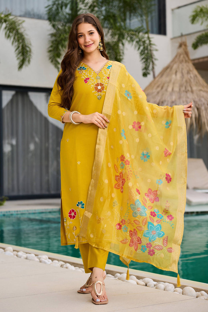 Mustard Festive Wear Viscose Embroidered Readymade Salwar Suit For Festive Wear | Buy Online India