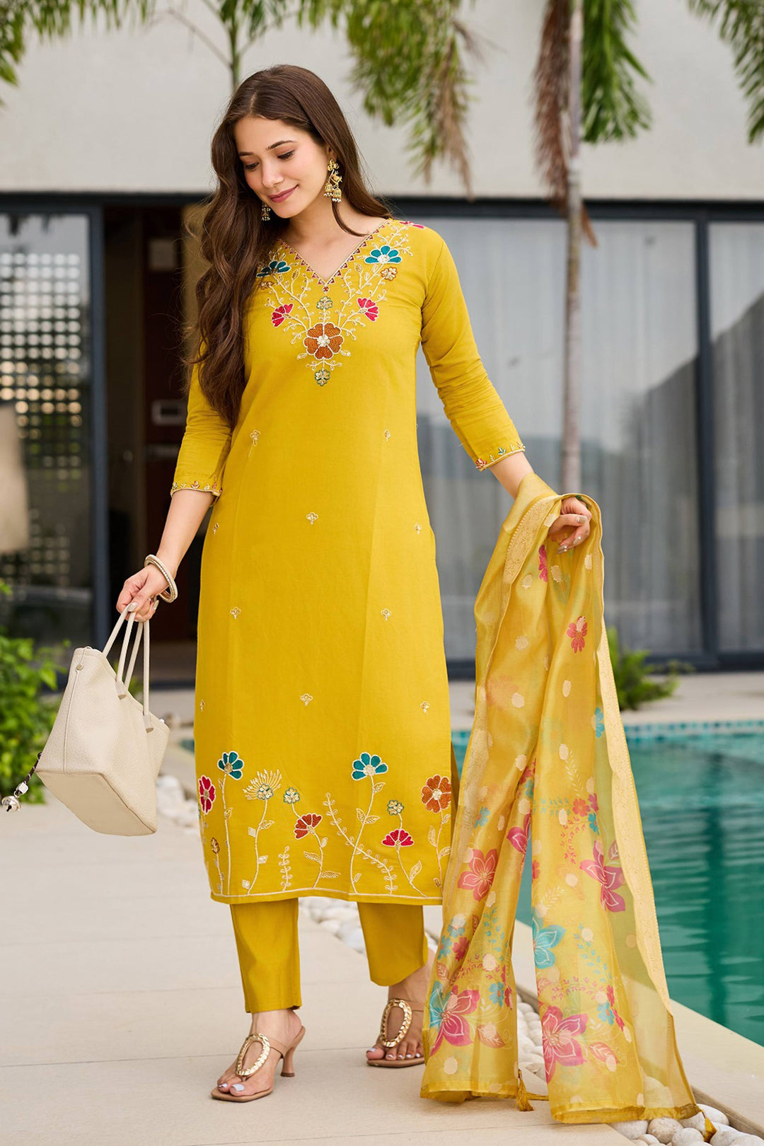 Mustard Festive Wear Viscose Embroidered Readymade Salwar Suit For Festive Wear | Buy Online India