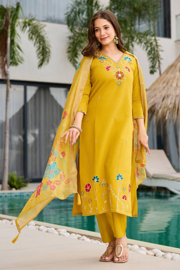 Mustard Festive Wear Viscose Embroidered Readymade Salwar Suit For Festive Wear | Buy Online India