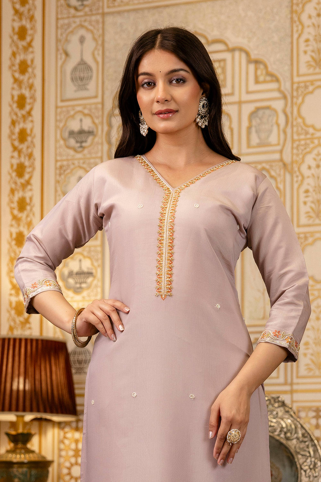 Cream Festive Wear Viscose Embroidered Readymade Salwar Suit | Buy Online India