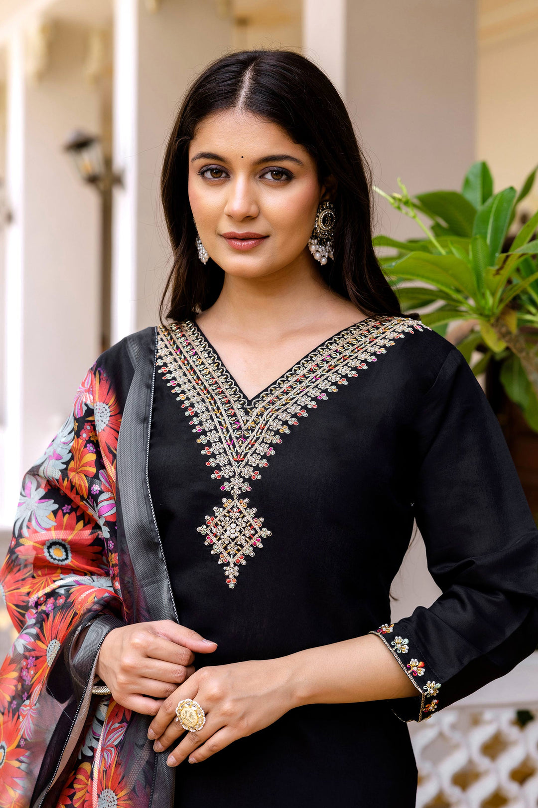 Black Festive Wear Viscose Embroidered Readymade Salwar Suit For Festive Wear | Buy Online India