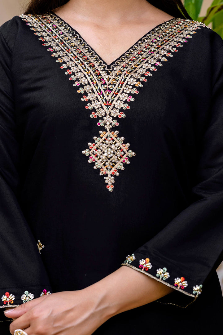 Black Festive Wear Viscose Embroidered Readymade Salwar Suit For Festive Wear | Buy Online India